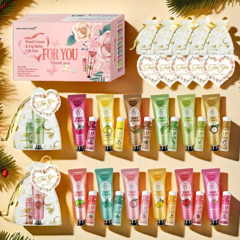 96 piece hand cream and lip balm Gift set NEW with thank you cards and bags - Picture 8 of 8